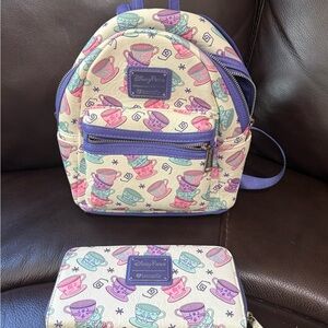 Disney Alice and Wonderland Pastel Teacup Kids Backpack and Wallet Set